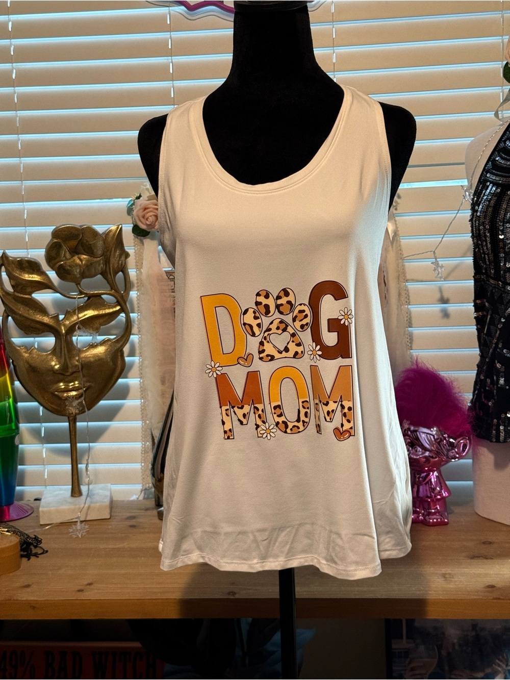Upcycled Athletic Works White Graphic “Dog Mom” Tank